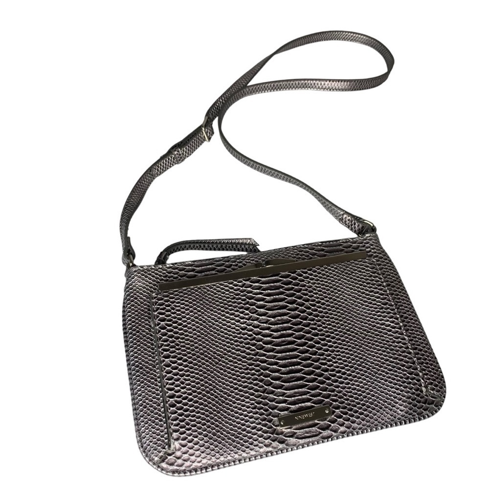 Nine West silver pewter faux snakeskin crossbody purse.